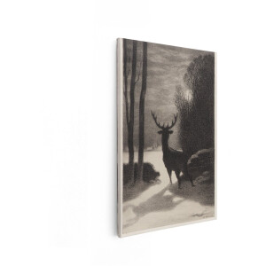 Artaza Canvas Schilderij Hert In Bos - 20x30 cm - Wanddecoratie Natuur - Muurdecoratie Vintage - Kamer Accessoires Dieren - Zwart Wit