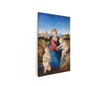 Artaza Canvas Schilderij Madonna en Kinderen in een Landschap - een Klassiek Renaissance Schilderij - 20x30 cm - Klein - Wanddecoratie Woonkamer - Schilderijen - Muurdecoratie