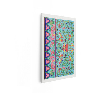 Artaza Canvas Schilderij Levendig Chinees Bloemenpatroon met Traditionele Randdecoratie - 60x90 cm - Wanddecoratie Woonkamer - Schilderijen - Muurdecoratie