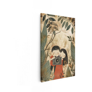 Artaza Canvas Schilderij Kinderen Met Vintage Camera - 40x60 cm - Wanddecoratie Kinderkamer - Muurdecoratie Retro - Decoratie Meisjeskamer