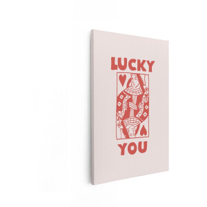 Artaza Canvas Schilderij Lucky You - 80x120 cm - Wanddecoratie Speelkaart Harten - Muurdecoratie Vintage - Decoratie Retro Tekst
