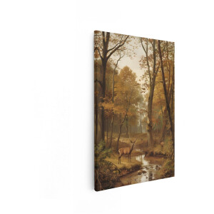 Artaza Canvas Schilderij Majestueuze Edelhert bij Kabbelend Beekje in Herfstbos - 80x120 cm - Groot - Wanddecoratie Woonkamer - Schilderijen - Muurdecoratie