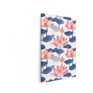 Artaza Canvas Schilderij Zomerse Lotusbloemen met Blauwe Bladeren in een Herhalend Patroon - 60x90 cm - Wanddecoratie Woonkamer - Schilderijen - Muurdecoratie