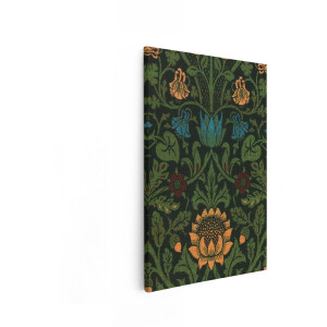 Artaza Canvas Schilderij Vintage Bloemenpatroon met Zonnebloem en Aquarel Bloemen in Groen en Oranje - 40x60 cm - Wanddecoratie Woonkamer - Schilderijen - Muurdecoratie