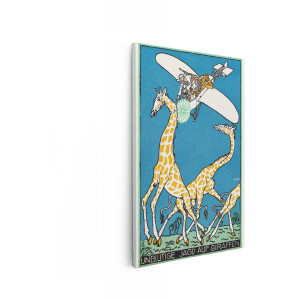 Artaza Canvas Schilderij Vroege Vliegtuigjagers Achtervolgen Giraffen in een Surrealistische Scène - 40x60 cm - Wanddecoratie Woonkamer - Schilderijen - Muurdecoratie