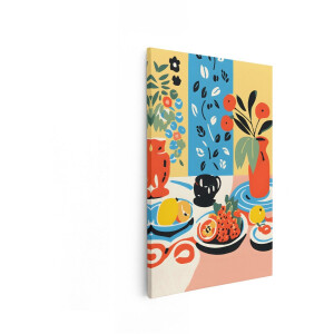 Artaza Canvas Schilderij Stilleven - 60x90 cm - Wanddecoratie Abstract - Muurdecoratie Modern Fruit - Decoratie Kleurrijk Vazen