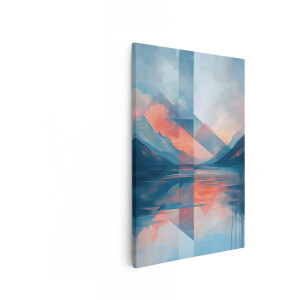 Artaza Canvas Schilderij Abstracte Berglandschap met Reflecties in het Water en Geometrische Vormen - 40x60 cm - Wanddecoratie Woonkamer - Schilderijen - Muurdecoratie