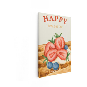 Artaza Canvas Schilderij Zalige Wafels met Verse Aardbeien en Blauwe Bessen - een Zoete Traktatie - 40x60 cm - Wanddecoratie Woonkamer - Schilderijen - Muurdecoratie