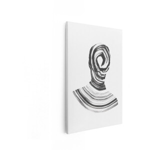Artaza Canvas Schilderij Abstracte Portretvorm met Kalligrafische Penseelstreken in Zwart en Wit - 80x120 cm - Groot - Wanddecoratie Woonkamer - Schilderijen - Muurdecoratie