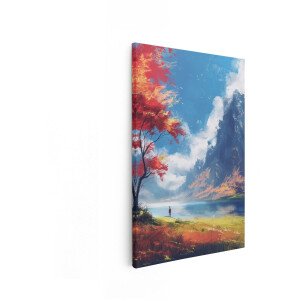 Artaza Canvas Schilderij Man Staat aan de Oever van een meer met een Berglandschap op de Achtergrond - 40x60 cm - Wanddecoratie Woonkamer - Schilderijen - Muurdecoratie