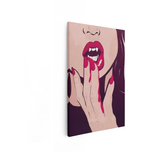 Artaza Canvas Schilderij Vampier Lippen - 80x120 cm - Pop Art Wanddecoratie - Muurdecoratie Gothic Vrouw - Schilderijen Op Canvas Rood