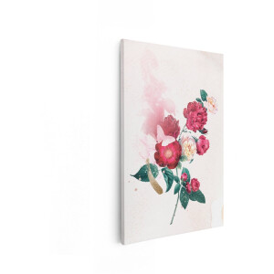 Artaza Canvas Schilderij Romantische Bloemen met Vlinder en Gouden Accenten op Lichte Achtergrond - 20x30 cm - Klein - Wanddecoratie Woonkamer - Schilderijen - Muurdecoratie