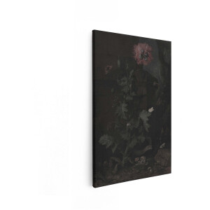 Artaza Canvas Schilderij Donkere Stilleven met Papaver - Insecten en Slakken in een Natuurlijke Omgeving - 20x30 cm - Klein - Wanddecoratie Woonkamer - Schilderijen - Muurdecoratie