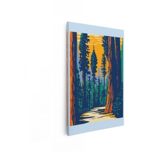 Artaza Canvas Schilderij Bos - 60x90 cm - Wanddecoratie Sequoia Bomen - Muurdecoratie Landschap - Decoratie Zonsondergang Vintage