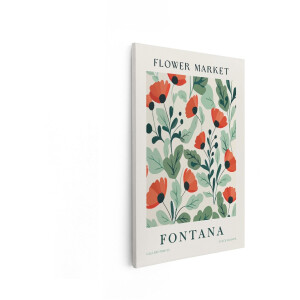 Artaza Canvas Schilderij Bloemenmarkt Poster met Rode Klaprozen en Groene Bladeren - 20x30 cm - Klein - Wanddecoratie Woonkamer - Schilderijen - Muurdecoratie