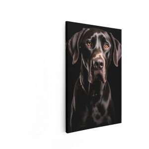 Artaza Canvas Schilderij Portret van een Glanzende Zwarte Hond met Amberkleurige Ogen tegen een Zwarte Achtergrond - 20x30 cm - Klein - Wanddecoratie Woonkamer - Schilderijen - Muurdecoratie