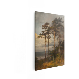 Artaza Canvas Schilderij Schilderij van Pijnbomen aan de Kust met Dramatische Wolken en de Zee - 40x60 cm - Wanddecoratie Woonkamer - Schilderijen - Muurdecoratie