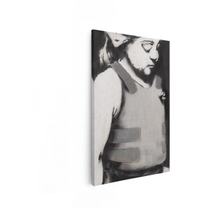 Artaza Canvas Schilderij Kind met Kogelvrij Vest - Kunstwerk met Stencil-Stijl - Symbolische Betekenis - 20x30 cm - Klein - Wanddecoratie Woonkamer - Schilderijen - Muurdecoratie