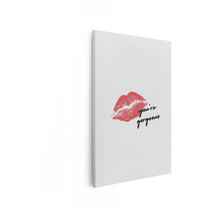 Artaza Canvas Schilderij Rode Kusafdruk met de Tekst 'You'Re Gorgeous' op een Witte Achtergrond - 80x120 cm - Groot - Wanddecoratie Woonkamer - Schilderijen - Muurdecoratie