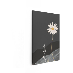 Artaza Canvas Schilderij Minimalistische Madeliefje Bloeit in een Donkere - Abstracte Landschap - 60x90 cm - Wanddecoratie Woonkamer - Schilderijen - Muurdecoratie