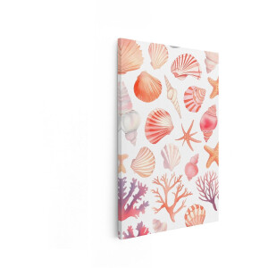 Artaza Canvas Schilderij Schelpen - 60x90 cm - Wanddecoratie Zee - Muurdecoratie Zeesterren - Decoratie Koraal Aquarel - Roze