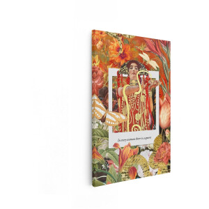 Artaza Canvas Schilderij Vrouw - 80x120 cm - Wanddecoratie Gustav Klimt - Muurdecoratie Bloemen - Decoratie Goud Vintage