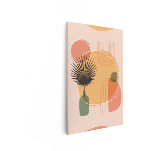 Artaza Canvas Schilderij Abstracte Tropische Palmblad Illustratie in een Vaas met Pastelkleuren - 80x120 cm - Groot - Wanddecoratie Woonkamer - Schilderijen - Muurdecoratie