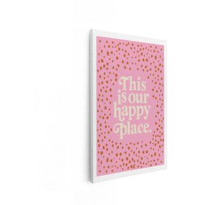 Artaza Canvas Schilderij Tekst This Is Our Happy Place - 80x120 cm - Wanddecoratie Boho - Muurdecoratie Retro Roze - Schilderijen Op Canvas