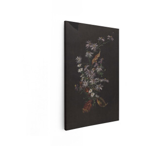 Artaza Canvas Schilderij Boeket van Herfstasters met Bruine Bladeren op Donkere Achtergrond - 40x60 cm - Wanddecoratie Woonkamer - Schilderijen - Muurdecoratie