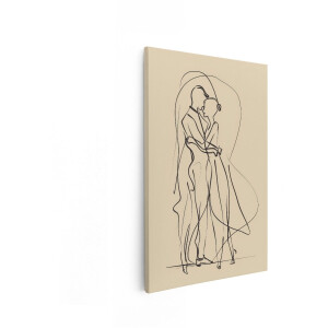 Artaza Canvas Schilderij Stel - 40x60 cm - Line Art Wanddecoratie - Muurdecoratie Liefde - Decoratie Romantisch Slaapkamer