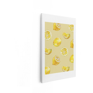Artaza Canvas Schilderij Zonnige Aquarel Illustratie van Citroenen en Citroenschijfjes op een Gele Achtergrond - 80x120 cm - Groot - Wanddecoratie Woonkamer - Schilderijen - Muurdecoratie