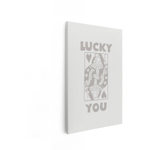 Artaza Canvas Schilderij Lucky You - 80x120 cm - Wanddecoratie Vintage - Muurdecoratie Koningin Van Harten - Decoratie Speelkaart Tekst