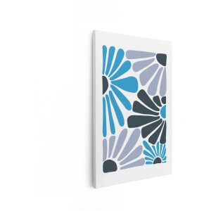 Artaza Canvas Schilderij Abstract Bloemenpatroon in Blauw-Grijze Tinten met Organische Vormen - 60x90 cm - Wanddecoratie Woonkamer - Schilderijen - Muurdecoratie