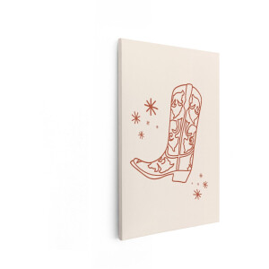 Artaza Canvas Schilderij Cowboy Laars - 20x30 cm - Wanddecoratie Boho Slaapkamer - Muurdecoratie Line Art - Schilderijen Op Canvas Terracotta