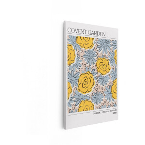 Artaza Canvas Schilderij Bloemen Poster Covent Garden - 40x60 cm - Wanddecoratie London - Muurdecoratie Bloempatroon - Decoratie Geel Blauw