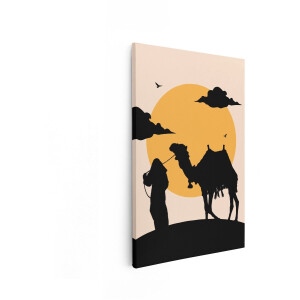 Artaza Canvas Schilderij Kameel - 60x90 cm - Wanddecoratie Zonsondergang - Muurdecoratie Woestijn Bedoeïen - Decoratie Boho Landschap