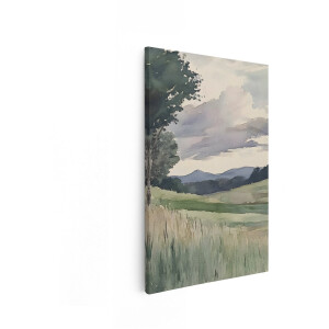 Artaza Canvas Schilderij Schilderachtige Weergave van een Glooiend Landschap met Bomen en Bergen - 20x30 cm - Klein - Wanddecoratie Woonkamer - Schilderijen - Muurdecoratie