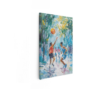Artaza Canvas Schilderij Basketbal - 80x120 cm - Wanddecoratie Sport - Muurdecoratie Kleurrijk - Decoratie Olieverfschilderij - Oranje