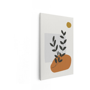 Artaza Canvas Schilderij Abstracte Minimalistische Plantenillustratie met Organische Vormen en Gedempte Kleuren - 20x30 cm - Klein - Wanddecoratie Woonkamer - Schilderijen - Muurdecoratie