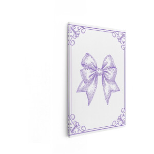 Artaza Canvas Schilderij Vintage Paarse Strik met Sierlijke Rand in Schetsstijl - 80x120 cm - Groot - Wanddecoratie Woonkamer - Schilderijen - Muurdecoratie