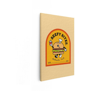 Artaza Canvas Schilderij Grappige Cartoon Hamburger met een Chef-Kok Hoed en een Drankje - 20x30 cm - Klein - Wanddecoratie Woonkamer - Schilderijen - Muurdecoratie