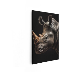 Artaza Canvas Schilderij Gedetailleerde Close-Up van de Kop van een Neushoorn met een Zwarte Achtergrond - 40x60 cm - Wanddecoratie Woonkamer - Schilderijen - Muurdecoratie
