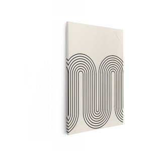 Artaza Canvas Schilderij Abstracte Geometrische Boogvormige Lijnen op een Crèmekleurige Achtergrond - 60x90 cm - Wanddecoratie Woonkamer - Schilderijen - Muurdecoratie