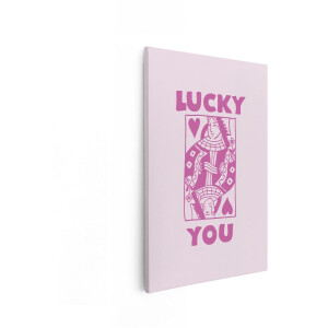 Artaza Canvas Schilderij Lucky You - 80x120 cm - Wanddecoratie Queen Of Hearts - Muurdecoratie Roze - Vintage Schilderij Met Tekst