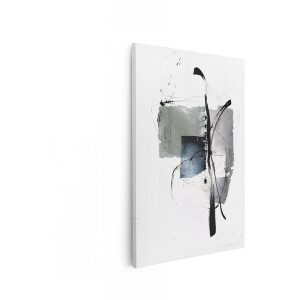 Artaza Canvas Schilderij Abstracte Kalligrafie met Zwarte en Grijze Inkt op Wit Papier - 80x120 cm - Groot - Wanddecoratie Woonkamer - Schilderijen - Muurdecoratie