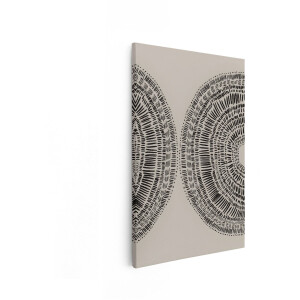 Artaza Canvas Schilderij Abstracte Cirkels met Zwarte Lijnen en Stippen op een Beige Achtergrond - 60x90 cm - Wanddecoratie Woonkamer - Schilderijen - Muurdecoratie