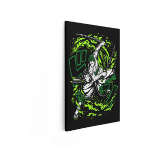 Artaza Canvas Schilderij Zoro - 60x90 cm - Anime Wanddecoratie One Piece - Muurdecoratie Samoerai - Schilderijen Op Canvas Groen