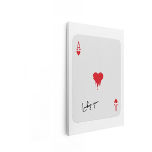 Artaza Canvas Schilderij Hartenaas Speelkaart met Druipend Hart en Gelukstekst - 60x90 cm - Wanddecoratie Woonkamer - Schilderijen - Muurdecoratie