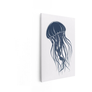 Artaza Canvas Schilderij Gedetailleerde Illustratie van een Donkerblauwe Kwal met Tentakels - 60x90 cm - Wanddecoratie Woonkamer - Schilderijen - Muurdecoratie