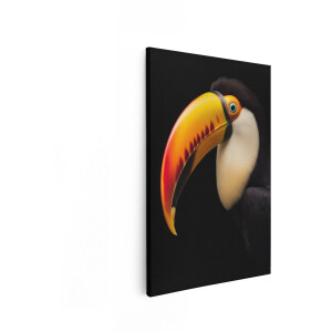 Artaza Canvas Schilderij Prachtige Toekan met Felgekleurde Snavel tegen een Zwarte Achtergrond - 20x30 cm - Klein - Wanddecoratie Woonkamer - Schilderijen - Muurdecoratie